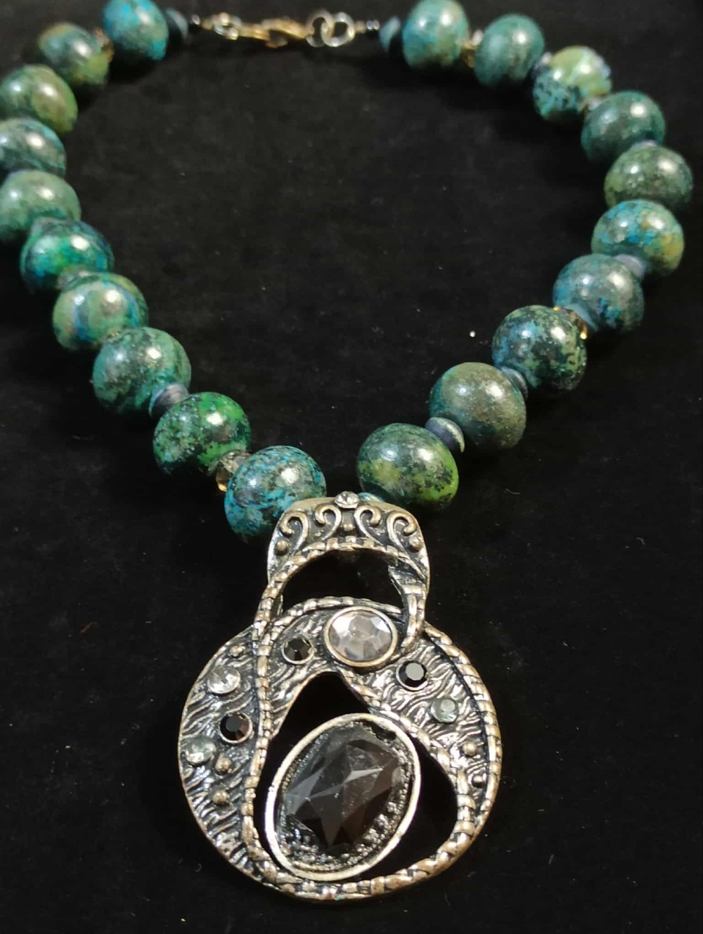 Vintage Style Israeli Eilat Stone Beaded Necklace Artisan Pendant Statement - Picture 3 of 15